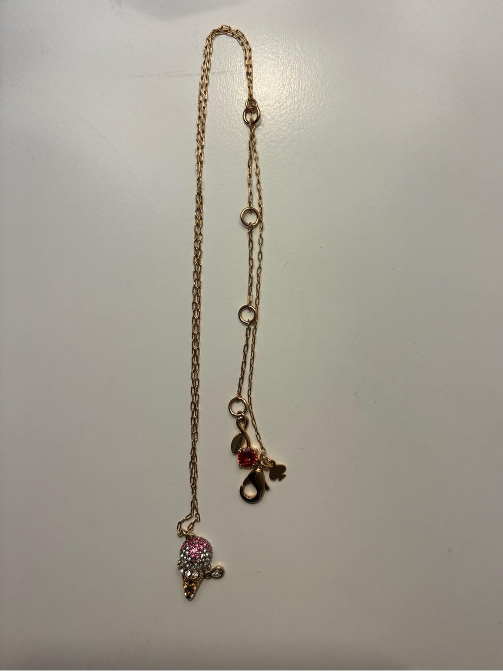 Gold-Tone Ice Cream Charm Pendant Necklace with Pink Accents